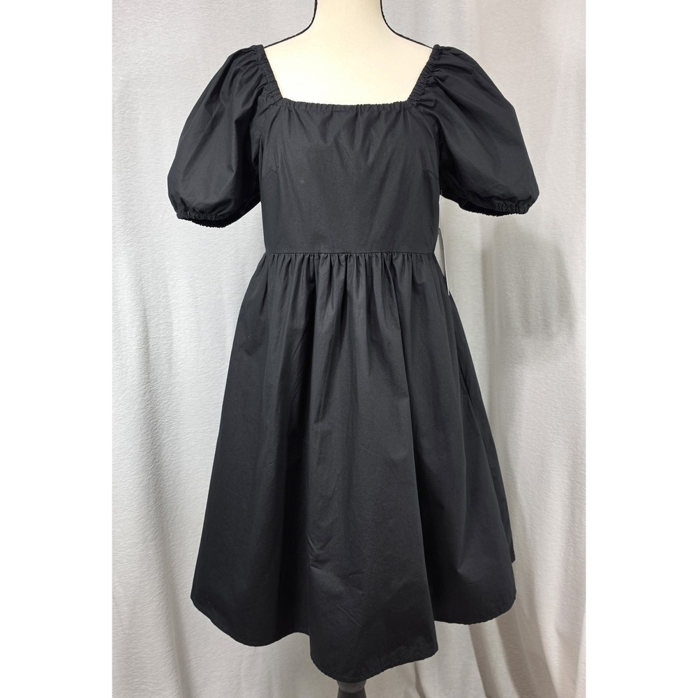 Time and Tru Black 100% Cotton Puff Sleeve Back Tie Mini Dress XS Cottagecore